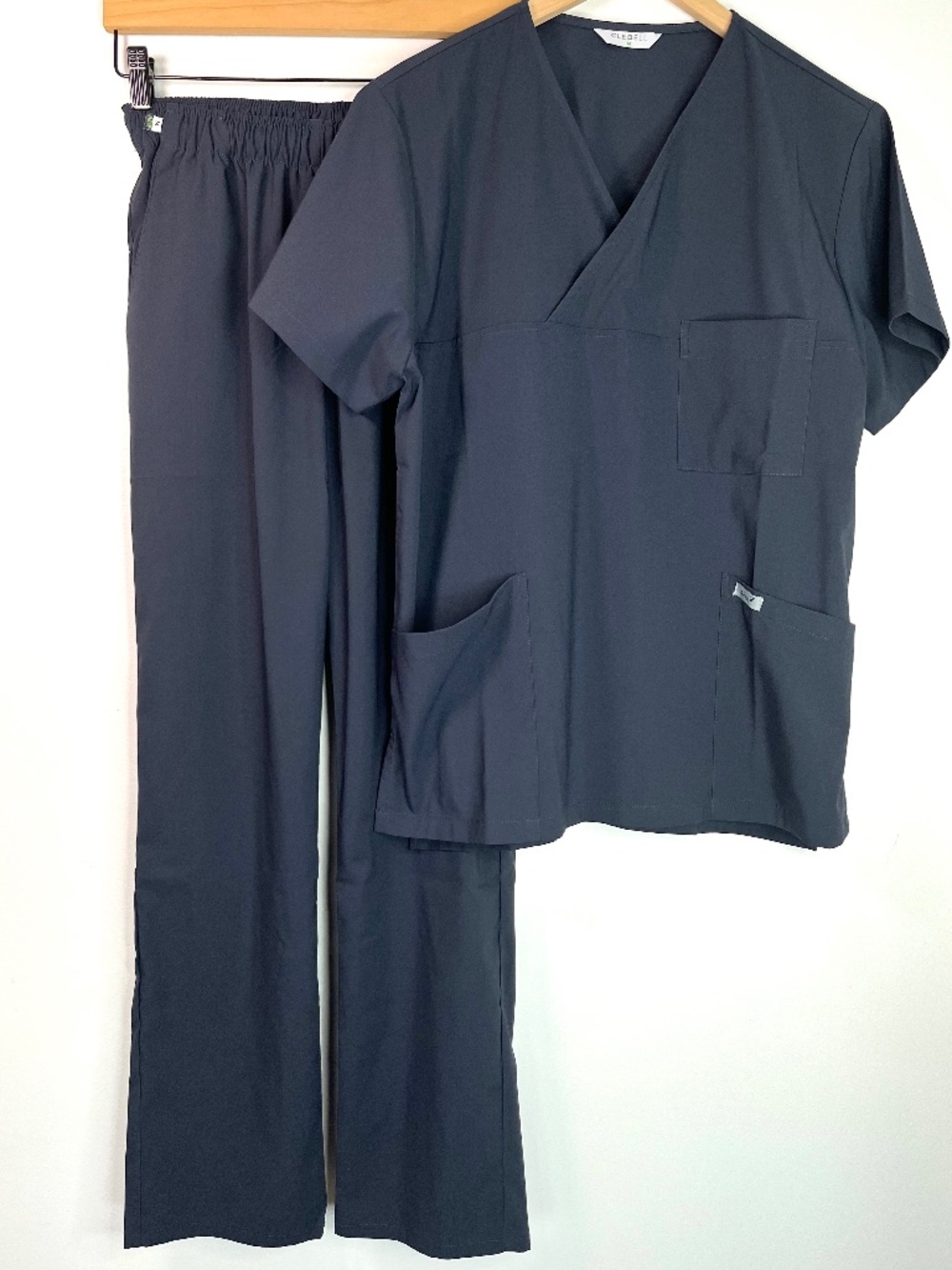 Gray Scrubs Set Pants and Top V-Neck Top with Pull on Pants